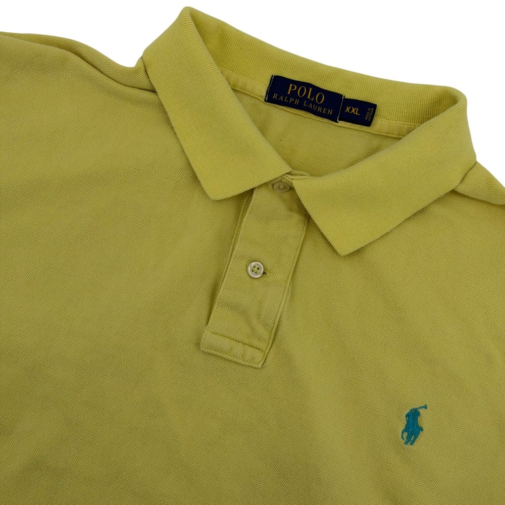 Polo Ralph Lauren Polo Shirt Mens XXL Yellow Short Sleeve Blue Pony Logo Pique